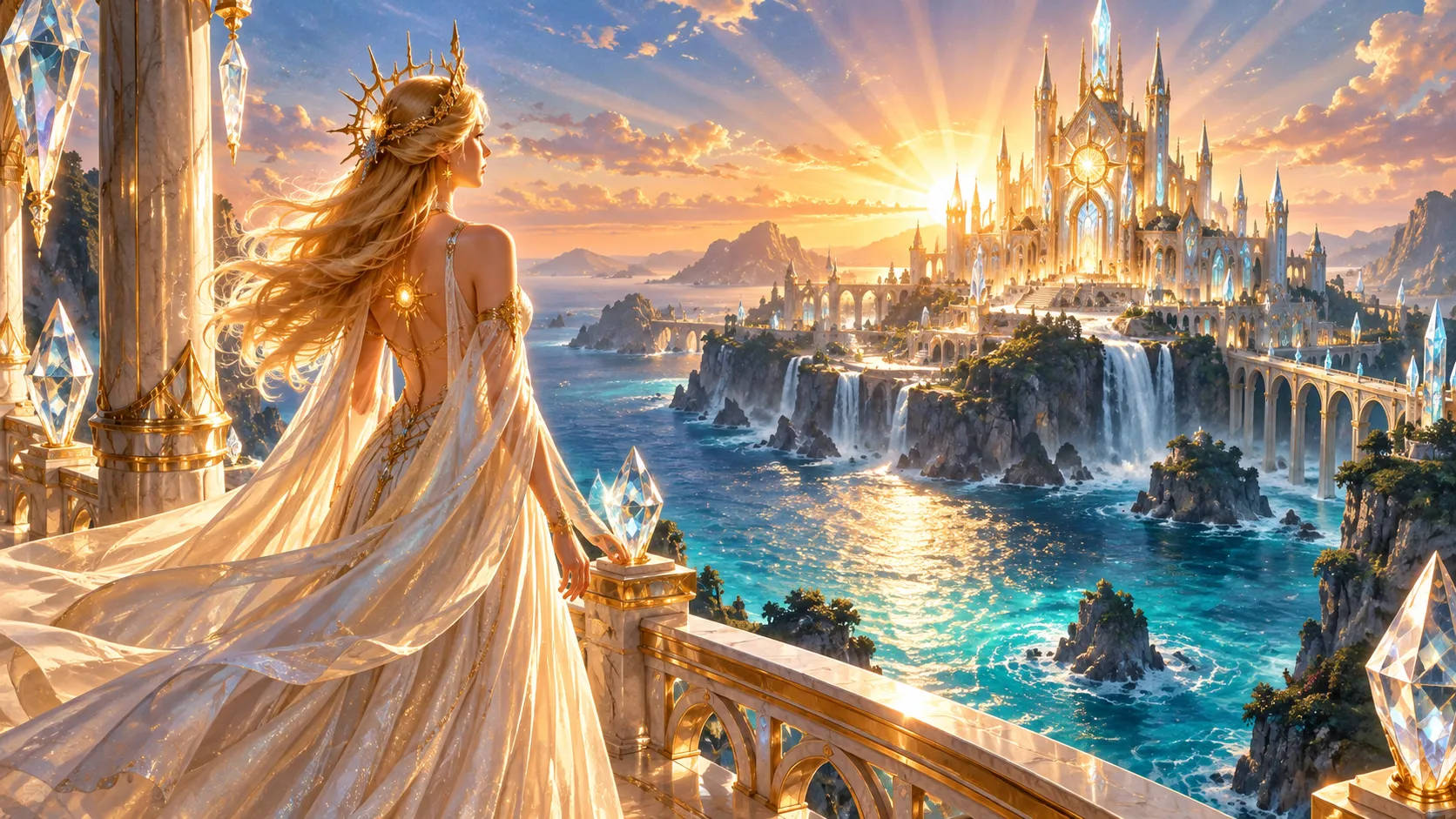 Solar palace above a sapphire sea